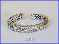 Judith Ripka Sterling Silver Cubic Zirconia Row Hinged Cuff Bangle Bracelet