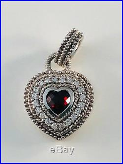 Judith Ripka Sterling Silver Garnet & Cubic Zirconia Heart Pendant / Enhancer