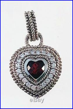 Judith Ripka Sterling Silver Garnet & Cubic Zirconia Heart Pendant / Enhancer