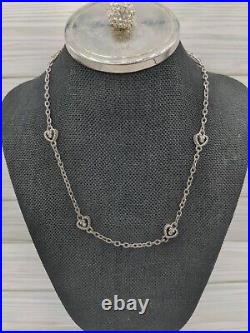 Judith Ripka Sterling Silver Heart & Cubic Zirconia Necklace Textured Chain 16