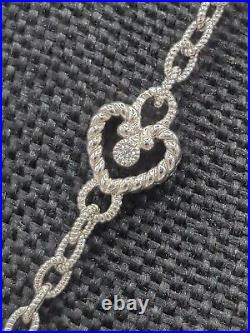 Judith Ripka Sterling Silver Heart & Cubic Zirconia Necklace Textured Chain 16