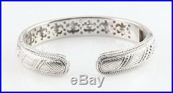 Judith Ripka Sterling Silver Hinged Cuff Bracelet Cubic Zirconia Great Condition