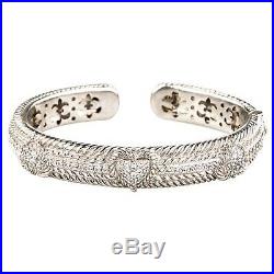 Judith Ripka Sterling Silver Hinged Cuff Bracelet with Cubic Zirconia Hearts