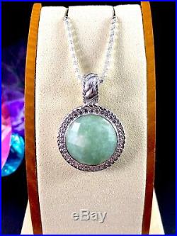 Judith Ripka Sterling Silver Nephrite Jade Stone Cubic Zirconia Pendant Enhancer