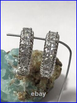 Judith Ripka Sterling Silver Princess Cut Cubic Zirconia Hoop Earrings