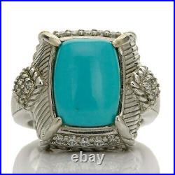 Judith Ripka Sterling Silver Rectangle Turquoise Cubic Zirconia Ring Size 8