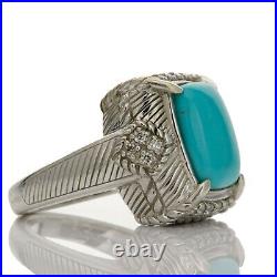 Judith Ripka Sterling Silver Rectangle Turquoise Cubic Zirconia Ring Size 8