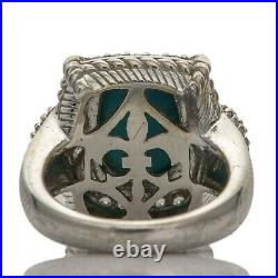 Judith Ripka Sterling Silver Rectangle Turquoise Cubic Zirconia Ring Size 8