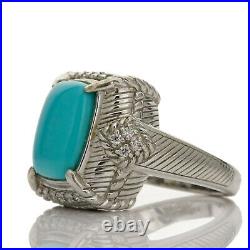 Judith Ripka Sterling Silver Rectangle Turquoise Cubic Zirconia Ring Size 8