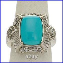 Judith Ripka Sterling Silver Rectangle Turquoise Cubic Zirconia Ring Size 8