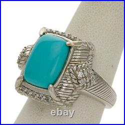 Judith Ripka Sterling Silver Rectangle Turquoise Cubic Zirconia Ring Size 8