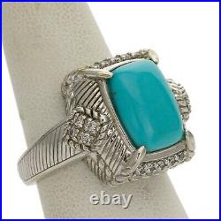 Judith Ripka Sterling Silver Rectangle Turquoise Cubic Zirconia Ring Size 8