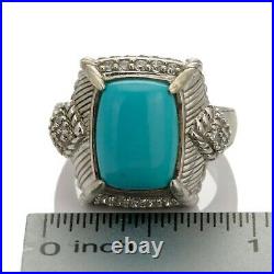 Judith Ripka Sterling Silver Rectangle Turquoise Cubic Zirconia Ring Size 8