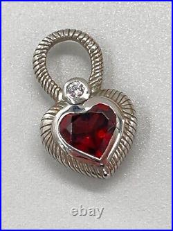 Judith Ripka Sterling Silver Red Garnet Heart Charm Cubic Zirconia Stone Pendant