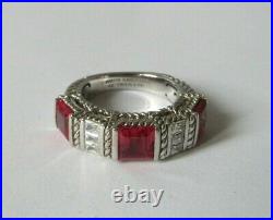Judith Ripka Sterling Silver Ruby and Cubic Zirconia Band Ring Size 9