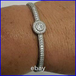 Judith Ripka Sterling Silver Solitaire Pave Cubic Zirconia Hinged Cuff Small