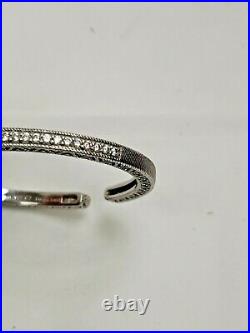 Judith Ripka Sterling Silver Solitaire Pave Cubic Zirconia Hinged Cuff Small