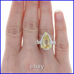 Judith Ripka Two Cubic Zirconia Ring Yellow Gold & Sterling 18k 925 Pear
