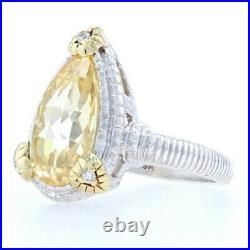 Judith Ripka Two Cubic Zirconia Ring Yellow Gold & Sterling 18k 925 Pear