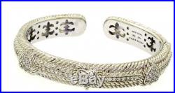 Judith Ripka heavy Sterling silver Cubic Zirconia hinged heart cuff bracelet