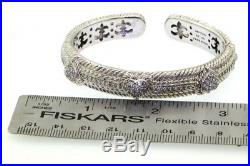 Judith Ripka heavy Sterling silver Cubic Zirconia hinged heart cuff bracelet