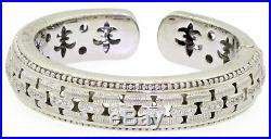 Judith Ripka heavy Sterling silver chunky Cubic Zirconia hinged cuff bracelet