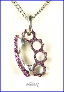 KING BABY Sterling Silver Pink Cubic Zirconia Brass Knuckle Pendant Necklace