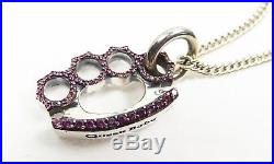 KING BABY Sterling Silver Pink Cubic Zirconia Brass Knuckle Pendant Necklace