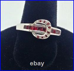Kelly Herd Sterling Silver Ruby Red Cubic Buckle Ring Style- 4L-7