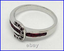 Kelly Herd Sterling Silver Ruby Red Cubic Buckle Ring Style- 4L-7