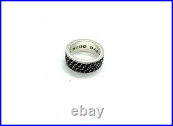 King Baby Silver reverse set Black Cubic Zirconia wide Band Ring size 10