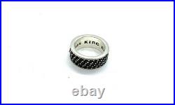 King Baby Silver reverse set Black Cubic Zirconia wide Band Ring size 10