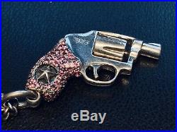 King Baby Sterling Silver Pink Cubic Zirconia QB Revolver Pendant KB Necklace