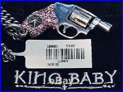 King Baby Sterling Silver Pink Cubic Zirconia QB Revolver Pendant KB Necklace