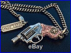 King Baby Sterling Silver Pink Cubic Zirconia QB Revolver Pendant KB Necklace