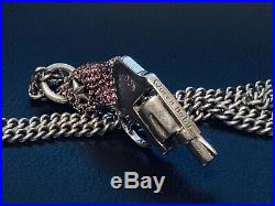 King Baby Sterling Silver Pink Cubic Zirconia QB Revolver Pendant KB Necklace