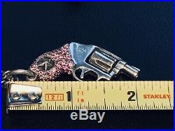 King Baby Sterling Silver Pink Cubic Zirconia QB Revolver Pendant KB Necklace