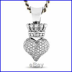 King Baby Sterling Silver and Cubic Zirconia Crowned Heart Pendant Necklace