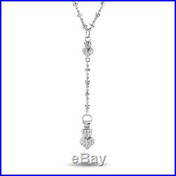 King Baby Sterling Silver and Cubic Zirconia Crowned Heart Rosary Necklace