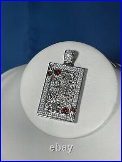 King Of Hearts 925 Sterling Silver Pendant Cubic Zirconia Stones Iced Out White