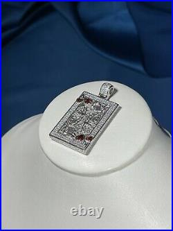 King Of Hearts 925 Sterling Silver Pendant Cubic Zirconia Stones Iced Out White