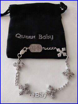 King/Queen Baby Studio 3D Pave Cubic Zirconia MB Cross Bracelet 7.5