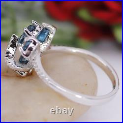 LONDON BLUE TOPAZ & WHITE cubic zirconia RING 925 STERLING SILVER