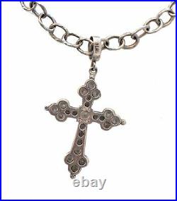 LOREE RODKIN 925 Sterling Cubic Zirconia Gothic Cross Flintstone Chain Necklace