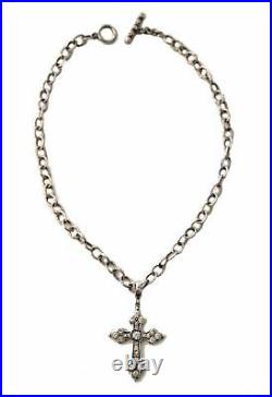 LOREE RODKIN 925 Sterling Cubic Zirconia Gothic Cross Flintstone Chain Necklace