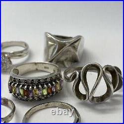 LOT of 10 Vintage Sterling Silver? Cubic Zirconia Amethyst Gemstone Rings