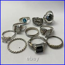 LOT of 10 Vintage Sterling Silver? Cubic Zirconia Gemstone Rings ESTATE