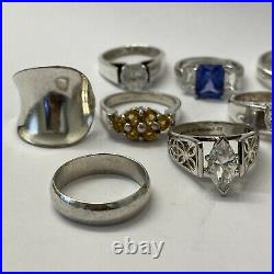LOT of 10 Vintage Sterling Silver Cubic Zirconia Gemstone Rings ESTATE