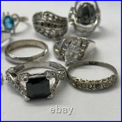 LOT of 10 Vintage Sterling Silver? Cubic Zirconia Gemstone Rings ESTATE