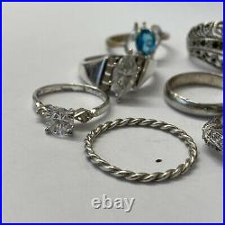 LOT of 10 Vintage Sterling Silver? Cubic Zirconia Gemstone Rings ESTATE